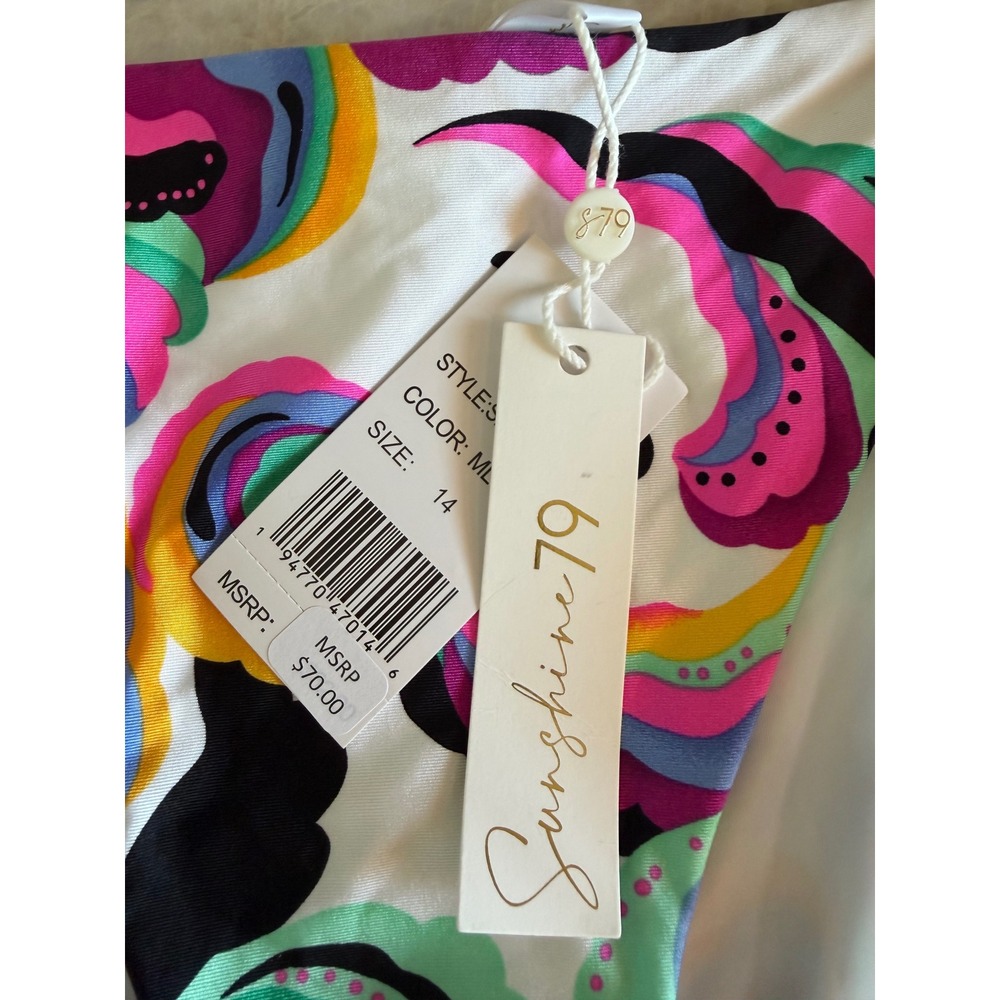NWT Sunshine 79 Multi Color Psychedelic Paisley Side Tie Bikini Bottom Size 14 - Picture 3 of 5